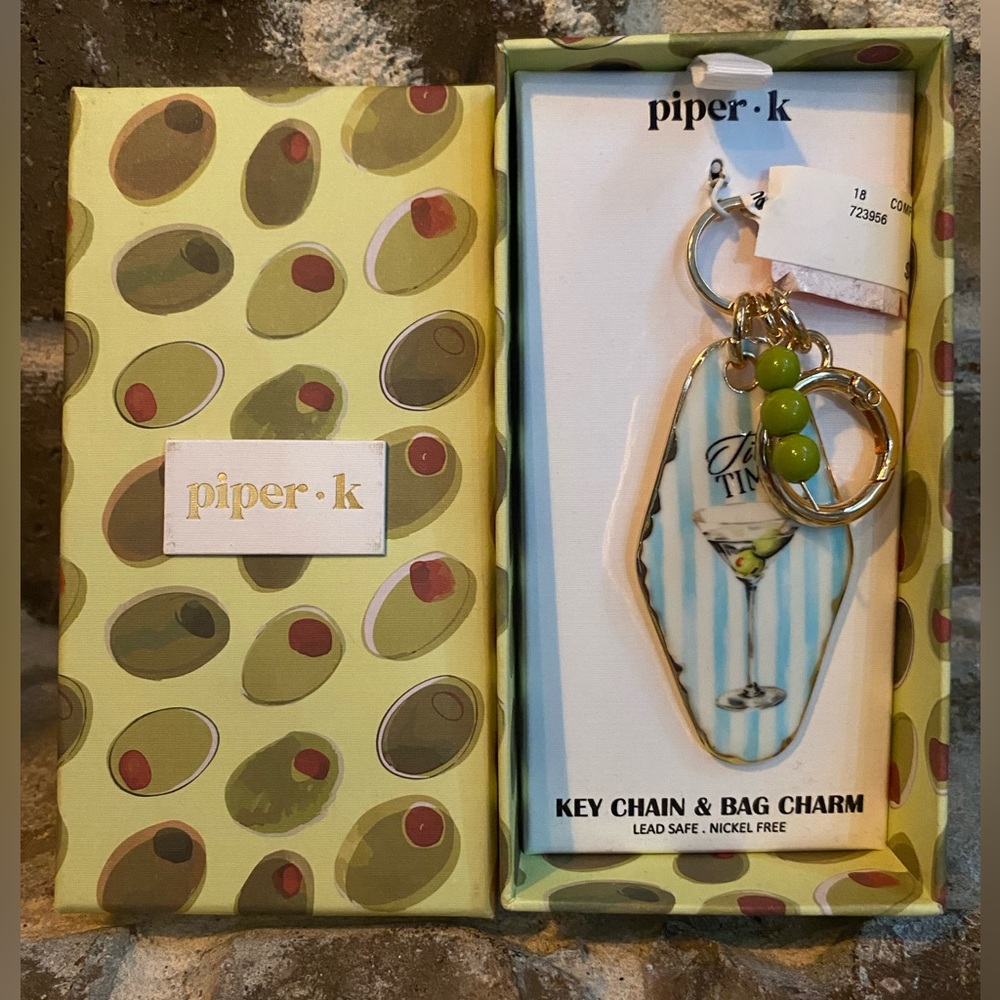 Piper K Key Chain & Bag Charm with Green Olive Beads